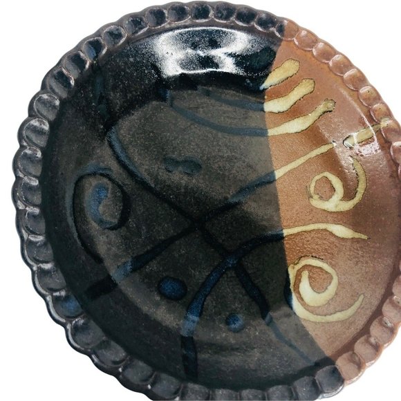 Claybanks Studio Art Pottery Pie Dish Plate Pan Brown Black Abstract Vintage - Picture 5 of 10
